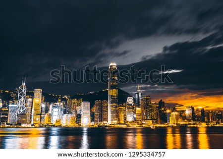 Beautiful architecture building cityscape in hong kong city skyline at twilight and night