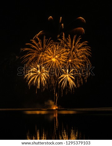 Colorful fireworks of various colors at night with new year celebration and national day anniversary concept. - Image