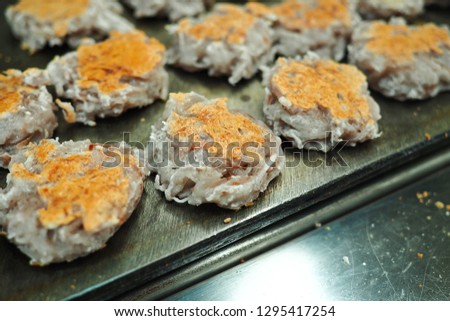 Close up of Thai dessert Daredevil coconut candy or coconut pancake,Traditional sweet in Thailand,Asian food,Street food in Thailand