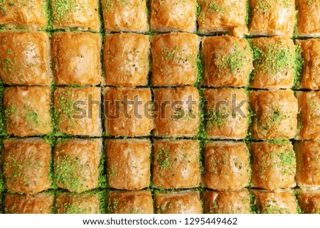 Turkish Dessert Baklava with pistachio, background.