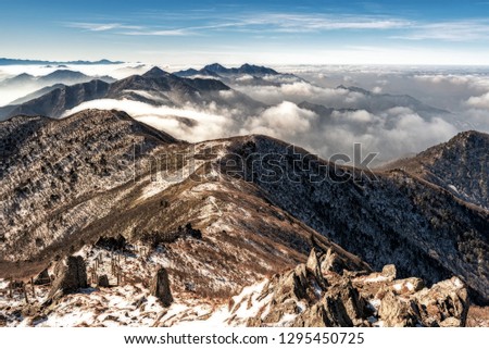 Deogyusan mountains and fog in winter,South Korea