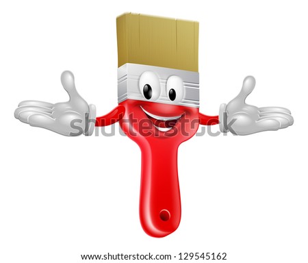 An illustration of a cute happy red  cartoon paint brush character mascot