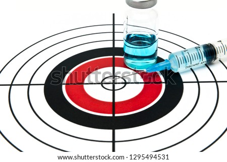 Target biology. New targeted orphan drug injection. Syringe and bottle Royalty-Free Stock Photo #1295494531