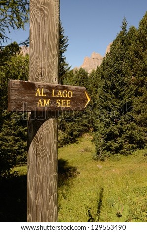 Mountain signs near 3 Cime di Lavaredo, Alto Adige, Italy