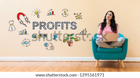 Profits with young woman using a laptop computer 