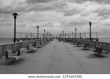 Black and white photo of the pier at Coney Island in New York