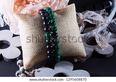green and black natural stone bracelet set onyx malachite