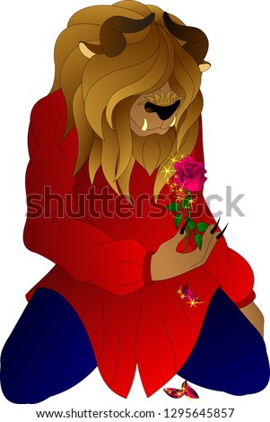 enchanted beast holds a magical fading rose in his hands Royalty-Free Stock Photo #1295645857