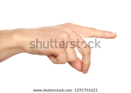 Man showing hand sign on white background, closeup. Body language