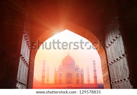 Taj Mahal. Indian Palace. Agra, Uttar Pradesh, India, Asia Royalty-Free Stock Photo #129578831