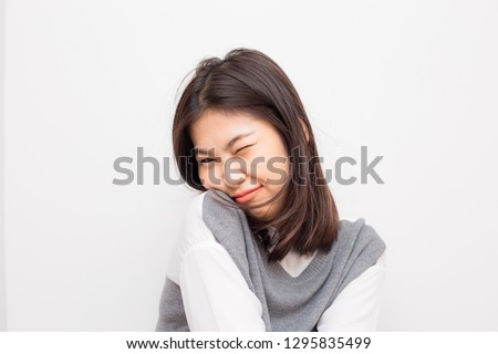 Portrait of smiling beutiful asian women on white background, Skin care concept