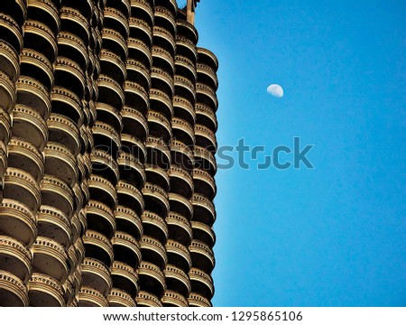 High-rise buildings abandoned and the moon in Bangkok.