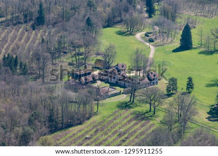 aerial view of a manor at Saint Fargeau in the department Yonne in France
