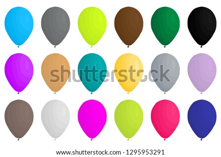 Illustration on theme big colored set different types inflatable rubber balloons, various size ballons. Balloon consisting of collection accessory ballon to celebrate holiday. Ballon ball as balloon.