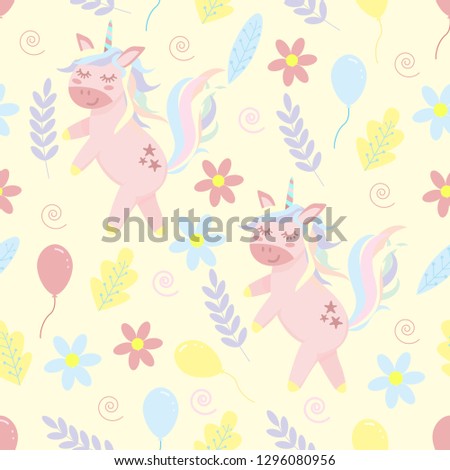 seamless pattern of unicorn and flowers  - vector illustration, eps