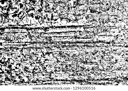 Grunge texture of old distress wood surface. Monochrome background of old dirty natural wood or bark with damages. Layer overlay to create a grunge horror effect. Vector illustration