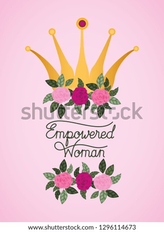 woman day celebration card with roses and crown
