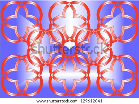 Ornament in interconnected and touching circles, reminiscent of the Baroque style, and everything in stylized blue envelope