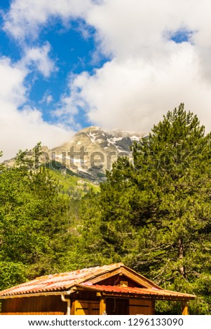 Mountain peaks on a cloudy day near Ajaccio, Corsica Island, France.