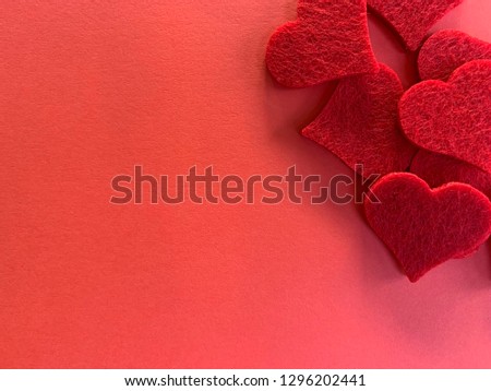 valentine's day background with red hearts on red background.theme love and couple.top view.