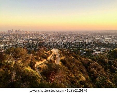 Sunset panoramic view to Los Angeles, Downtown ,Amerika