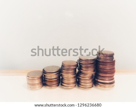 Saving stack coins money concept. Money stack step up growing growth saving money, Concept financial business investmen