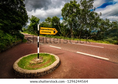 Leprechaun sign in Killarney National Park, Ladies' View, near the town of Killarney, County Kerry, Ireland