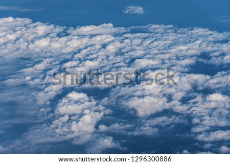 High angle view of beautiful cloud mass,cloudy view from airplane window,The beauty of nature concept,selective focus