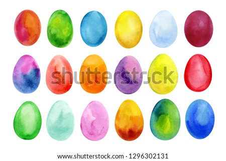 Easter eggs set watercolor template for design. Watercolour illustration for Easter holidays design on white background. Bright color