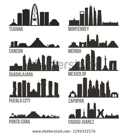 Mexico Cities Most Famous Skyline City Silhouette Design Collection Set Pack
