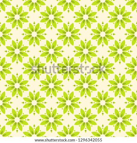 Abstract flower seamless pattern. Green color. Repeating geometric stylized flowers. Flat design. Simple vector background.