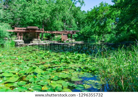 Alfred Caldwell Lily Pool in Lincoln Park Chicago surrounded by Grass and Trees Royalty-Free Stock Photo #1296355732