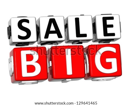 3D Big Sale Button Click Here Block Text over white background