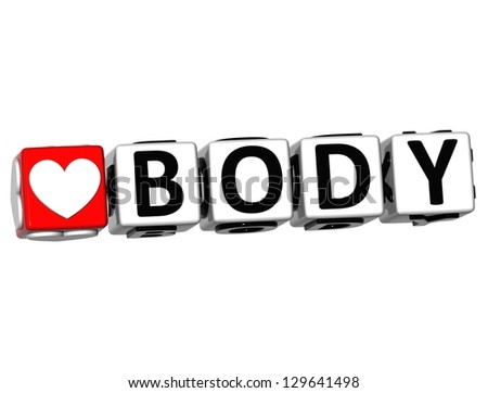 3D Love Body Button Click Here Block Text over white background