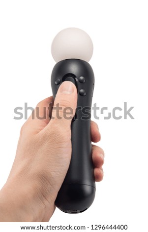 joystick gamepad in the player's hands isolated on white background