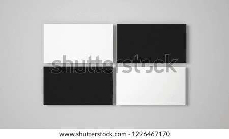 Top view of dark black and white business cards stack mockup at white isolated background