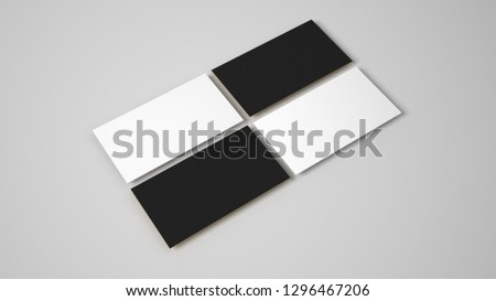 Perspective view of white and dark business cards stack mockup at light isolated background