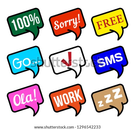 Set balloon speech bubbles with messages and symbols. Vector illustration