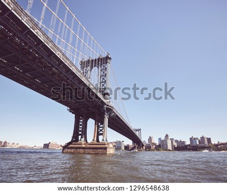 Under the Manhattan Bridge, retro toned picture, New York, USA.