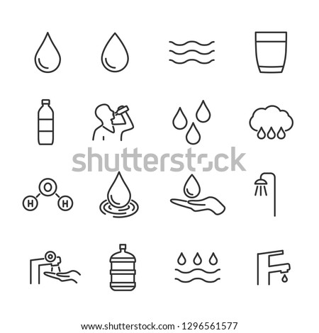 Vector set of water line icons. Royalty-Free Stock Photo #1296561577
