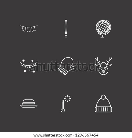 Outline 9 winter icon set. thermometer, deer, winter glove and globe vector illustration