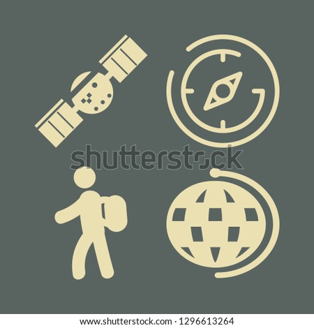map icon set with traveler, globe and compass vector illustration