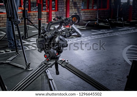 detail of professional camera equipment, film production studio