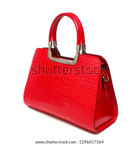 Women's stylish fashion accessories. Leather woman handbag on white background. Beautiful elegance and luxury fashion photo bag isolated.Closeup subject for blogging and site. High-res photo product.