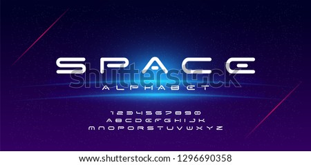 Abstract technology space font and alphabet. techno effect fonts designs. Typography digital sci-fi concept. vector illustration Royalty-Free Stock Photo #1296690358