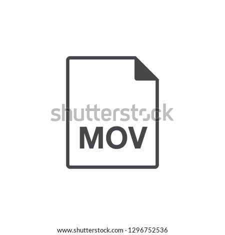 Black single thin line mov document file format icon concept. Simple flat design vector infographic pictogram for app ads web website button ui ux interface elements isolated on white background