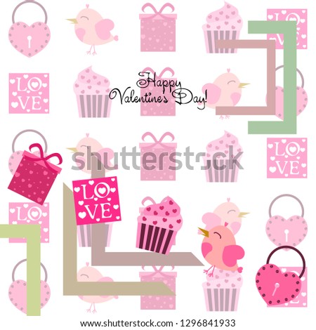 A set of celebratory elements for St. Valentine's Day. flat vector illustration isolated on white background