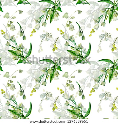 Seamless pattern of  sprigs lily of the valley.