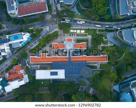 top view of the building with a red roof