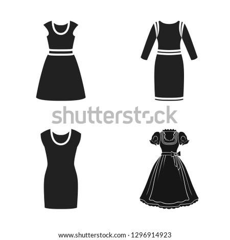 Vector illustration of dress and clothes symbol. Set of dress and evening vector icon for stock.